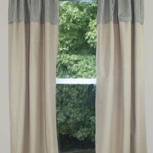New Farmhouse Tan with Black Ticking 63" Curtain Panels - SALE